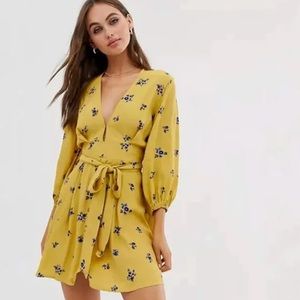 Faithfull the Brand Dolores Yellow Margot Floral Tie Mini Dress